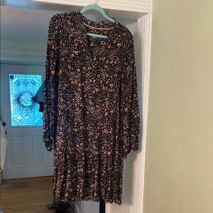 Maeve by Anthropologie Black and Orange Floral Long Sleeve Dress. Size L (10-12)